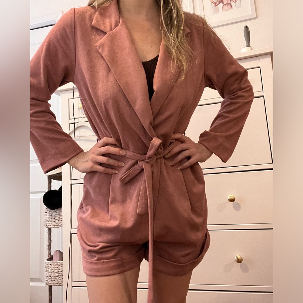 Stunning vintage pink suede warm romper, high end, rare designer find